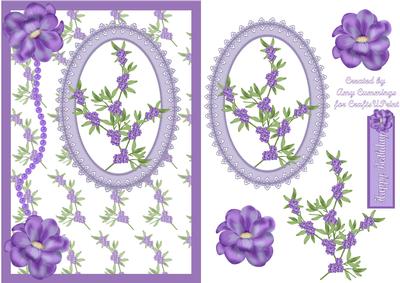 Purple Flower Sprigs Decoupage Card Front