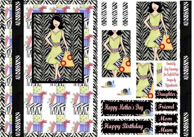 Shopping Lady Zebra Themed Card Front