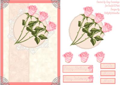 Pink Roses and Lace Female Decoupage Card Front