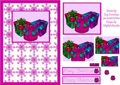 Pink Christmas Presents Pyramid Card Front