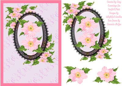 Pink Dogwood and Blossom Lace Decoupage Card Front