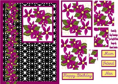 Purple Flower and Black Lace Pyramid Card Front