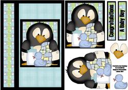 Baby Penguin Pingu Boy Decoupage Card Front