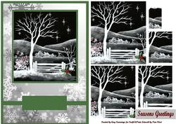 Black and White Christmas Garden Pyramid Card Front