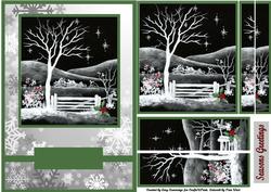 Black and White Christmas Garden Side Stacker Card Front