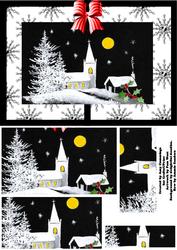 Black and White Christmas Church Pyramid Card Front