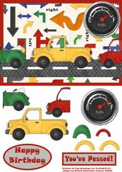 Traffic Jam Birthday/passed Test Decoupage Card