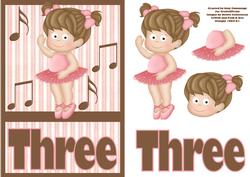 Three Today! Ballerina Birthday Card
