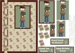 Boy School Book Thank You Teacher Card Front
