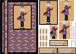 Crayon Girl Thank You Teacher Card Front