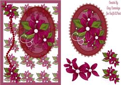 Red Floral, Lace and Pearl Decoupage Card Front