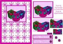 Pink Christmas Presents Pyramid Card Front