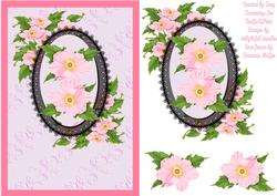 Pink Dogwood and Blossom Lace Decoupage Card Front