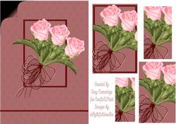 Pink Roses Bouquet Pyramid Card Front