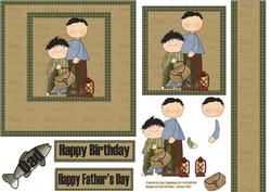 Father and Son Fishing Decoupage Design