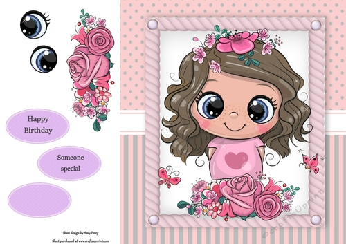 Beautiful Brunette Girl With Pink Flowers 8x8