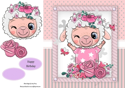 Beautiful Ewe With Pink Flowers 8x8