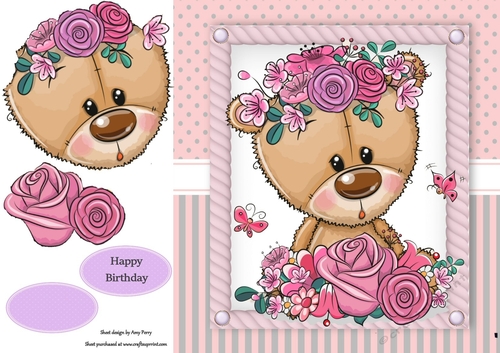 Beautiful Teddy Bear With Pink Flowers 8x8