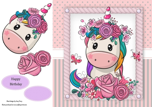 Beautiful Unicorn With Pink Flowers 8x8