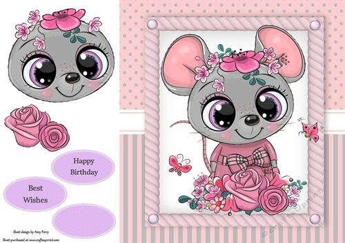 Beautiful Mouse With Pink Flowers 8x8