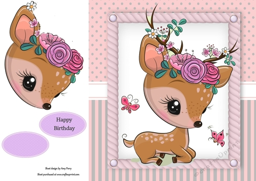 Beautiful Deer With Pink Flowers 8x8
