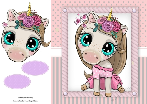 Beautiful Unicorn With Pink Flowers 8x8