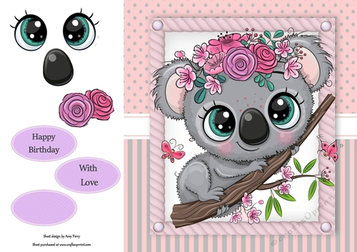 Beautiful Koala  With Pink Flowers 8x8