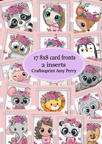 17 8x8 card fronts pink floral animals