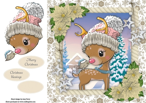 Adorable Reindeer In Bobble Hat 8x8