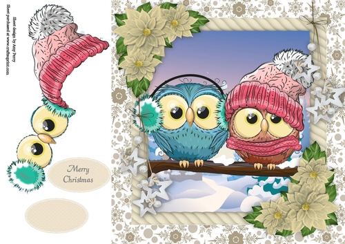 Adorable Owls on a branch 8x8