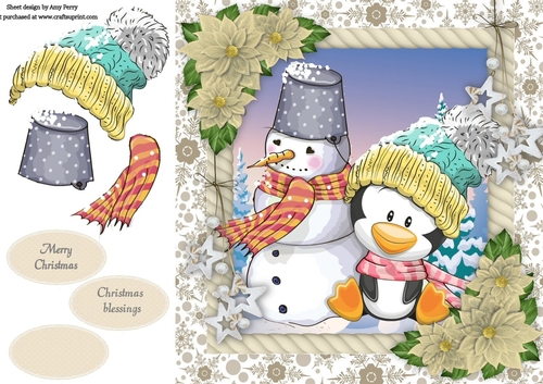 Adorable Penguin And Snowman 8x8