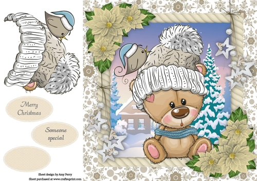 Adorable Boy Bear With Bobble Hat 8x8