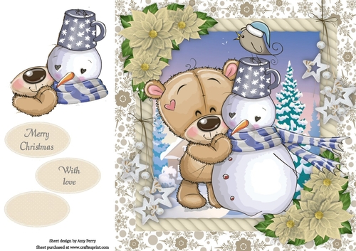 Adorable Bear With A Snowman 8x8