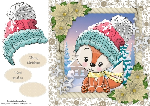 Adorable Fox In A Bobble Hat 8x8