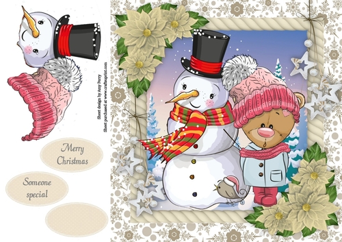 Adorable Bear With Snowman 8x8