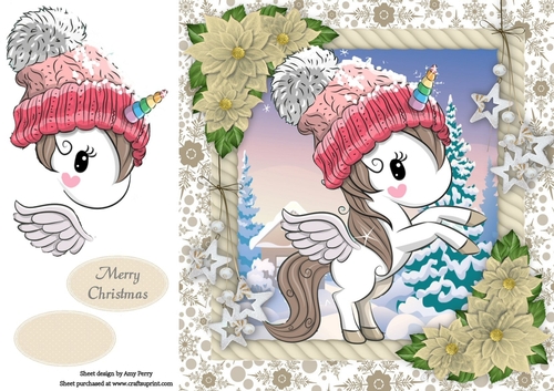 Adorable Unicorn In a Bobble Hat 8x8