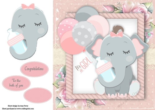 Baby Girl Elephant With Bottle 8x8
