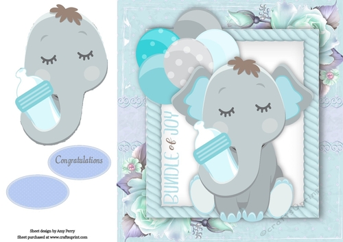 Gorgeous Elephant With Bottle Boy 8x8