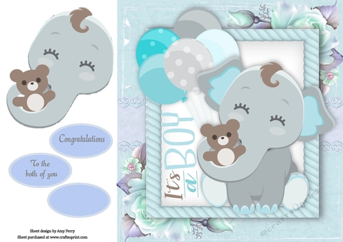 Gorgeous Elephant With Monkey teddy Boy 8x8