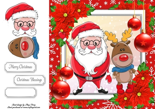 Gorgeous Santa & Reindeer 8x8