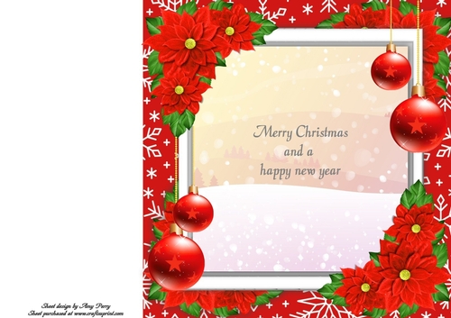 Beautiful Red Poinsettia Christmas Insert 8x8