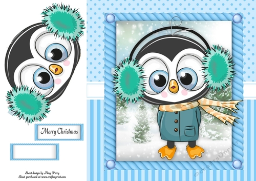 Festive Penguin With Ear Muffs 8x8