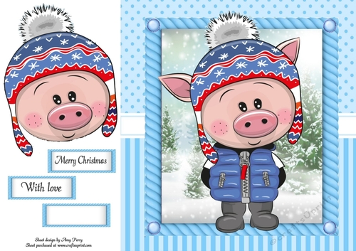 Festive Pig in winter hat 8x8