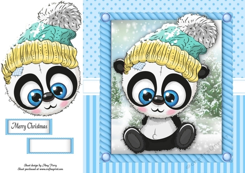Festive Panda In Bobble Hat 8x8