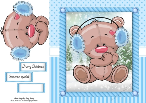 Festive Bear In Ear Muffs 8x8