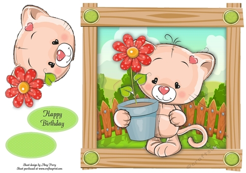 Cute Cat With Flower Pot 8x8