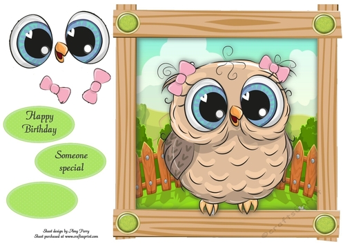 Cute Owl With Bows 8x8