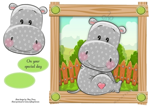 Cute Grey Hippo  8x8