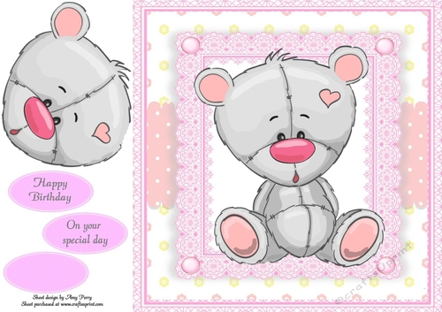 Adorable Grey Bear In Pink Frame 8x8
