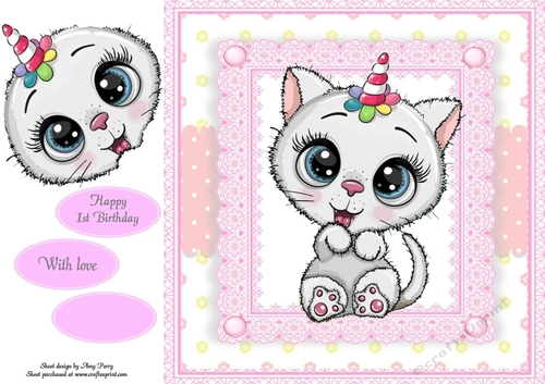 Adorable Cat Unicorn  In Pink Frame 8x8